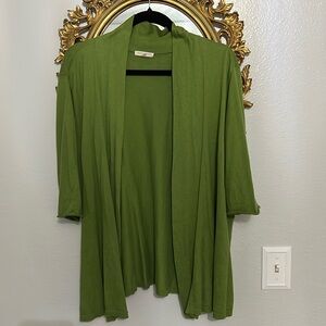 Eileen Fisher Womens Cotton Short Sleeve Open Cardigan Sweater Green Size 2X.